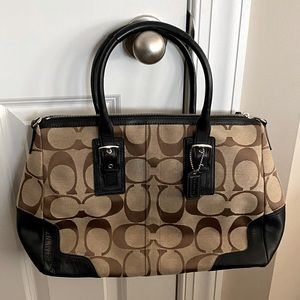 Coach Signature C Handbag with Brown Leather Trim